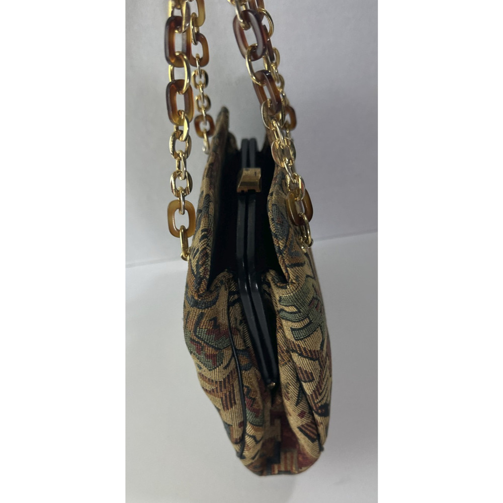 Vtg Morris Moskowitz Bag Tapestry Mini Purse Tortoise Chain Snap Closure Handbag - Picture 5 of 15